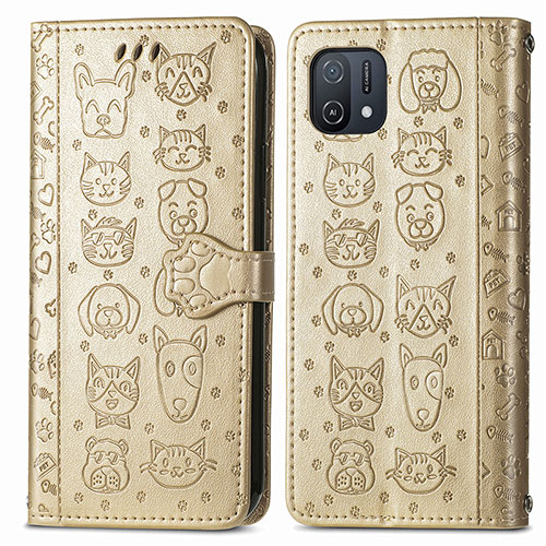 Leather Case Stands Fashionable Pattern Flip Cover Holder S03D for Oppo A16e Gold