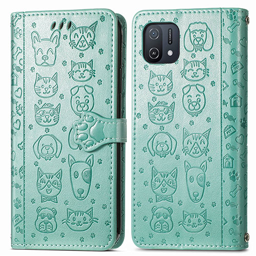 Leather Case Stands Fashionable Pattern Flip Cover Holder S03D for Oppo A16K Green