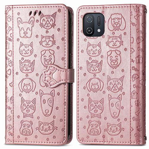 Leather Case Stands Fashionable Pattern Flip Cover Holder S03D for Oppo A16K Rose Gold