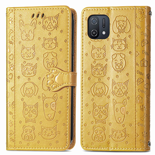 Leather Case Stands Fashionable Pattern Flip Cover Holder S03D for Oppo A16K Yellow