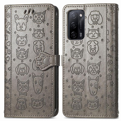 Leather Case Stands Fashionable Pattern Flip Cover Holder S03D for Oppo A53s 5G Gray