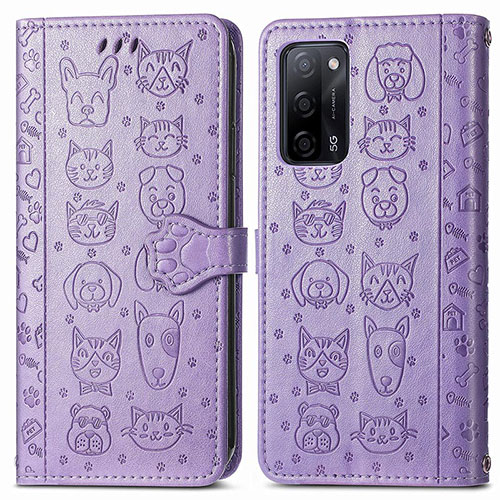 Leather Case Stands Fashionable Pattern Flip Cover Holder S03D for Oppo A56 5G Purple