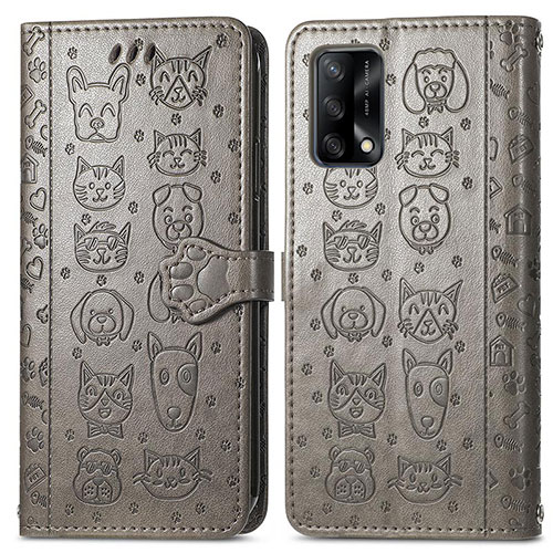 Leather Case Stands Fashionable Pattern Flip Cover Holder S03D for Oppo A74 4G Gray