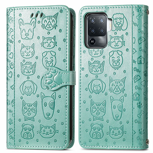 Leather Case Stands Fashionable Pattern Flip Cover Holder S03D for Oppo A94 4G Green