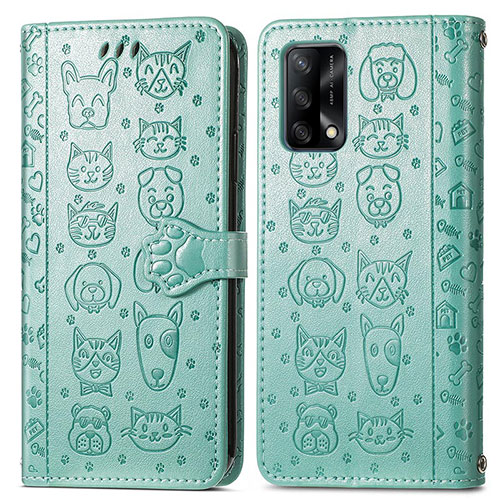 Leather Case Stands Fashionable Pattern Flip Cover Holder S03D for Oppo A95 4G Green
