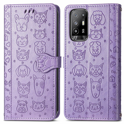 Leather Case Stands Fashionable Pattern Flip Cover Holder S03D for Oppo F19 Pro+ Plus 5G Purple