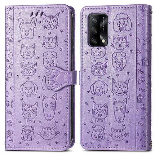 Leather Case Stands Fashionable Pattern Flip Cover Holder S03D for Oppo F19 Purple