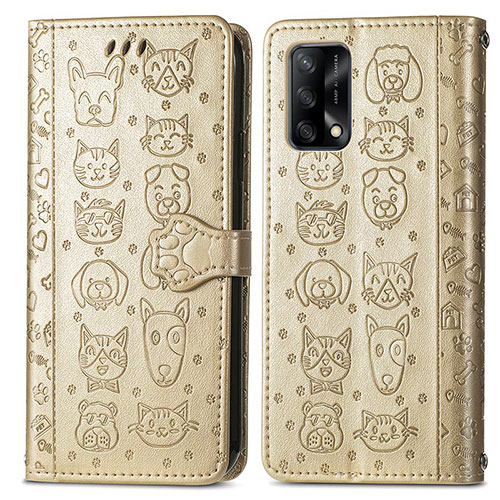 Leather Case Stands Fashionable Pattern Flip Cover Holder S03D for Oppo F19s Gold