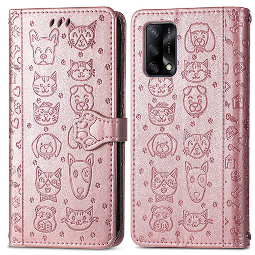 Leather Case Stands Fashionable Pattern Flip Cover Holder S03D for Oppo F19s Rose Gold