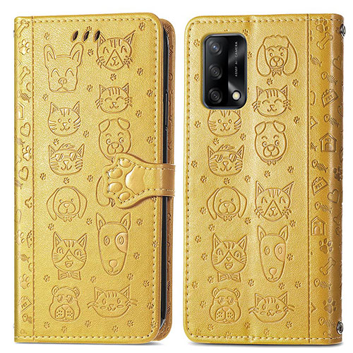 Leather Case Stands Fashionable Pattern Flip Cover Holder S03D for Oppo F19s Yellow