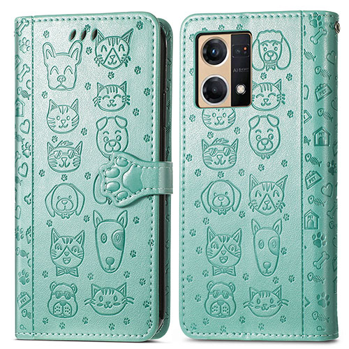 Leather Case Stands Fashionable Pattern Flip Cover Holder S03D for Oppo F21 Pro 4G Green