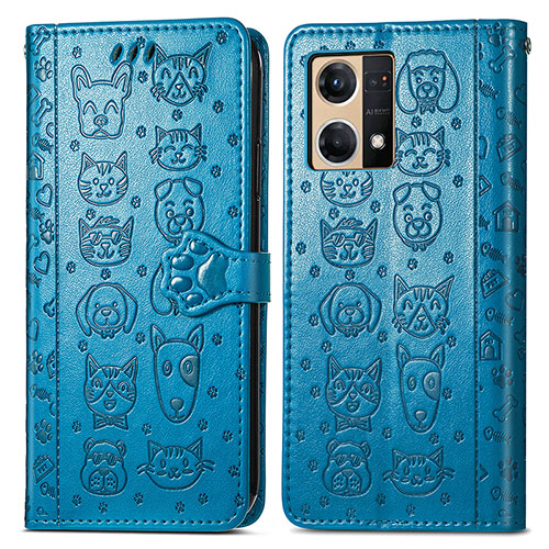 Leather Case Stands Fashionable Pattern Flip Cover Holder S03D for Oppo F21s Pro 4G Blue