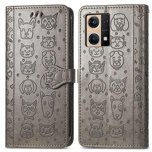 Leather Case Stands Fashionable Pattern Flip Cover Holder S03D for Oppo F21s Pro 4G Gray