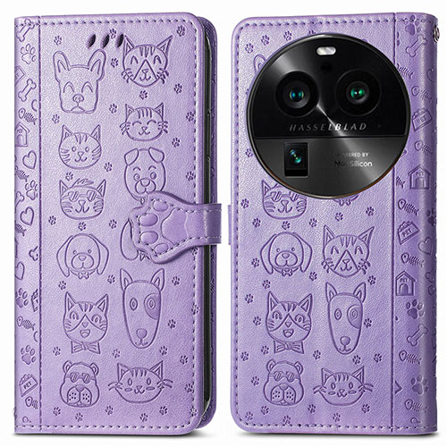 Leather Case Stands Fashionable Pattern Flip Cover Holder S03D for Oppo Find X6 5G Purple