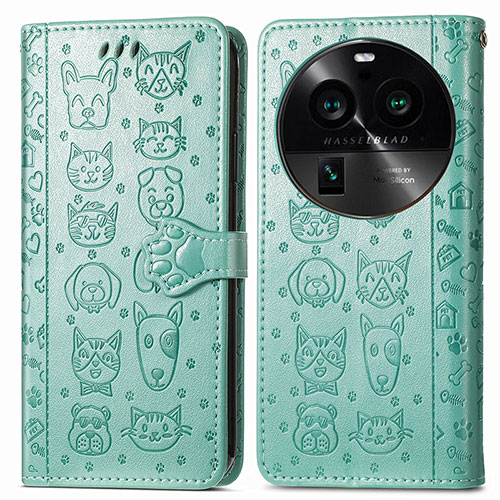 Leather Case Stands Fashionable Pattern Flip Cover Holder S03D for Oppo Find X6 Pro 5G Green