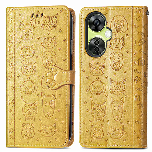 Leather Case Stands Fashionable Pattern Flip Cover Holder S03D for Oppo K11x 5G Yellow