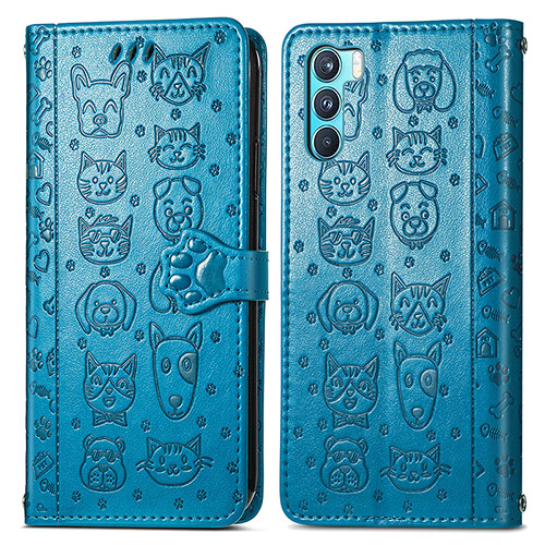 Leather Case Stands Fashionable Pattern Flip Cover Holder S03D for Oppo K9 Pro 5G Blue