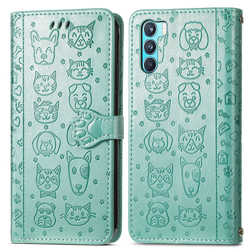 Leather Case Stands Fashionable Pattern Flip Cover Holder S03D for Oppo K9 Pro 5G Green