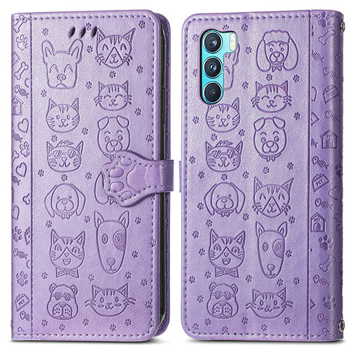 Leather Case Stands Fashionable Pattern Flip Cover Holder S03D for Oppo K9 Pro 5G Purple