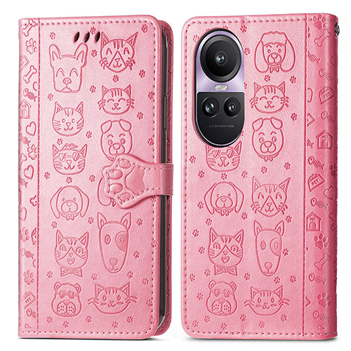 Leather Case Stands Fashionable Pattern Flip Cover Holder S03D for Oppo Reno10 5G Pink