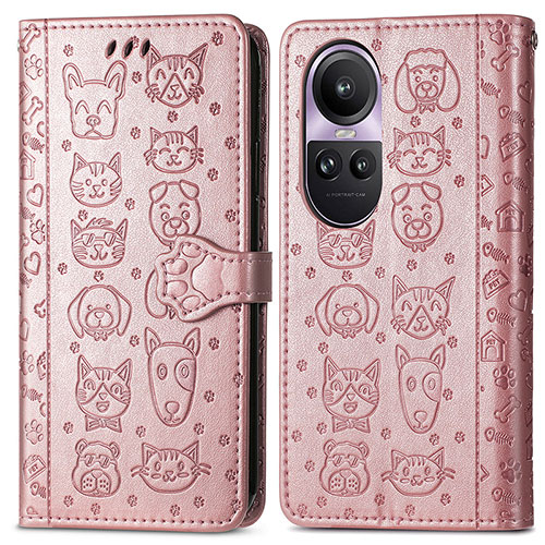 Leather Case Stands Fashionable Pattern Flip Cover Holder S03D for Oppo Reno10 Pro 5G Rose Gold