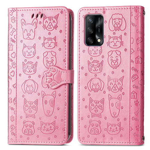 Leather Case Stands Fashionable Pattern Flip Cover Holder S03D for Oppo Reno6 Lite Pink