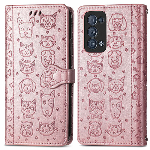 Leather Case Stands Fashionable Pattern Flip Cover Holder S03D for Oppo Reno6 Pro 5G Rose Gold