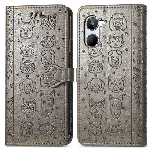 Leather Case Stands Fashionable Pattern Flip Cover Holder S03D for Realme 10 4G Gray