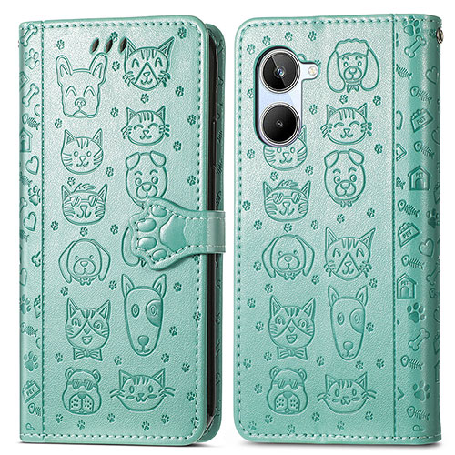 Leather Case Stands Fashionable Pattern Flip Cover Holder S03D for Realme 10 4G Green