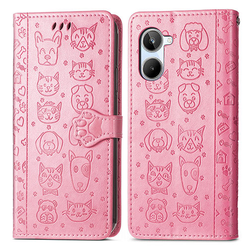 Leather Case Stands Fashionable Pattern Flip Cover Holder S03D for Realme 10 4G Pink