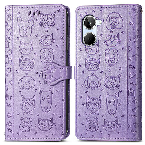 Leather Case Stands Fashionable Pattern Flip Cover Holder S03D for Realme 10 4G Purple