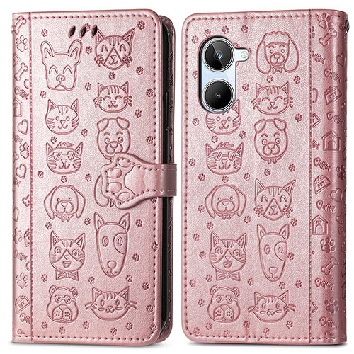 Leather Case Stands Fashionable Pattern Flip Cover Holder S03D for Realme 10 Pro 5G Rose Gold