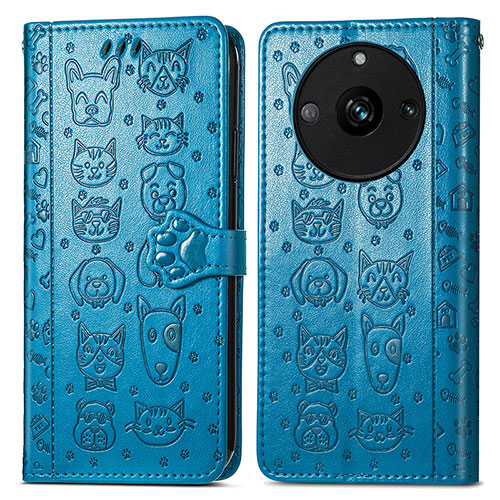 Leather Case Stands Fashionable Pattern Flip Cover Holder S03D for Realme 11 Pro+ Plus 5G Blue