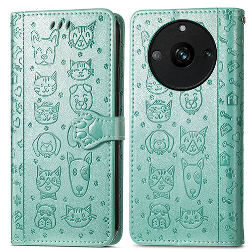 Leather Case Stands Fashionable Pattern Flip Cover Holder S03D for Realme 11 Pro+ Plus 5G Green