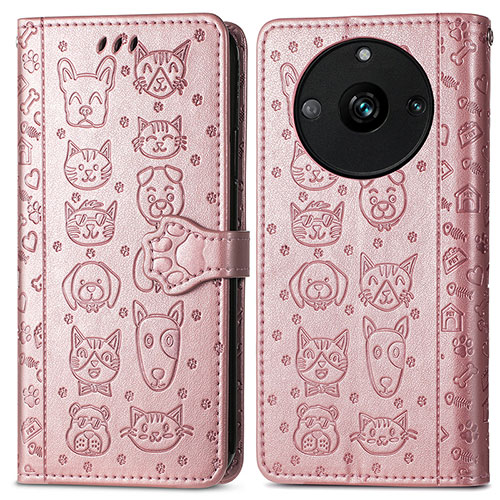 Leather Case Stands Fashionable Pattern Flip Cover Holder S03D for Realme 11 Pro+ Plus 5G Rose Gold