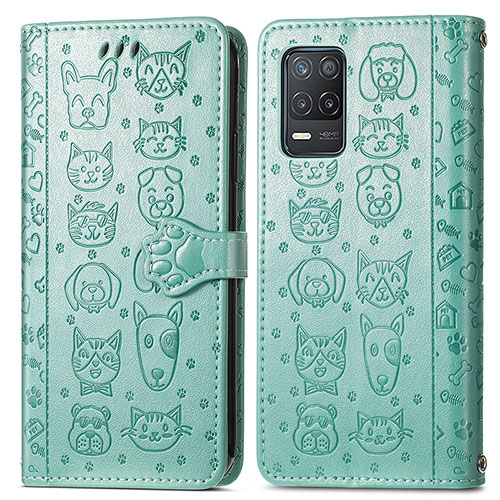 Leather Case Stands Fashionable Pattern Flip Cover Holder S03D for Realme 8 5G Green