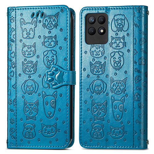 Leather Case Stands Fashionable Pattern Flip Cover Holder S03D for Realme 8i Blue