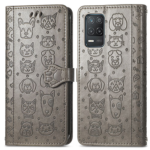 Leather Case Stands Fashionable Pattern Flip Cover Holder S03D for Realme 9 5G India Gray