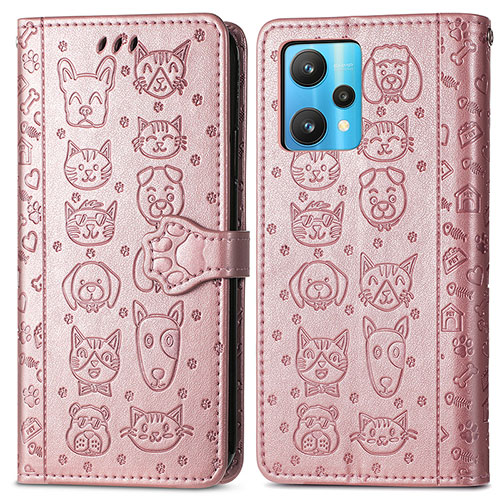 Leather Case Stands Fashionable Pattern Flip Cover Holder S03D for Realme 9 Pro+ Plus 5G Rose Gold