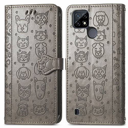 Leather Case Stands Fashionable Pattern Flip Cover Holder S03D for Realme C21 Gray