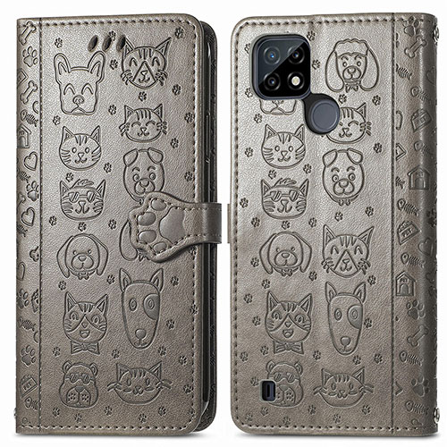 Leather Case Stands Fashionable Pattern Flip Cover Holder S03D for Realme C21Y Gray