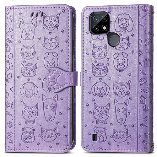 Leather Case Stands Fashionable Pattern Flip Cover Holder S03D for Realme C25Y Purple