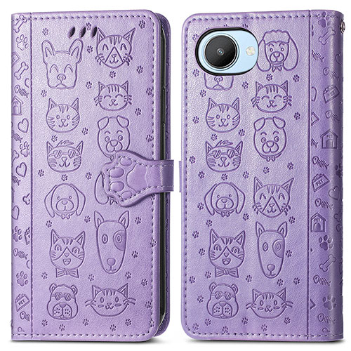 Leather Case Stands Fashionable Pattern Flip Cover Holder S03D for Realme C30 Purple