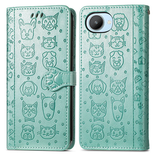 Leather Case Stands Fashionable Pattern Flip Cover Holder S03D for Realme C30s Green