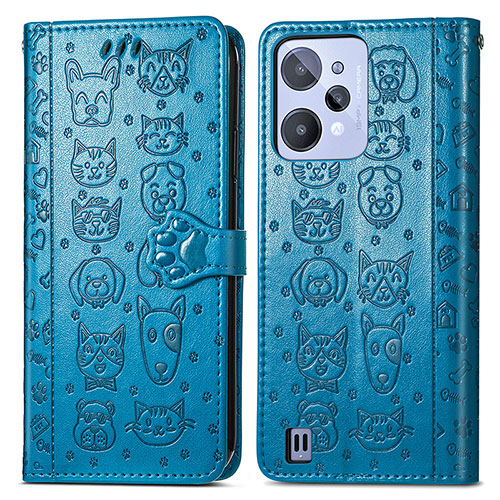 Leather Case Stands Fashionable Pattern Flip Cover Holder S03D for Realme C31 Blue