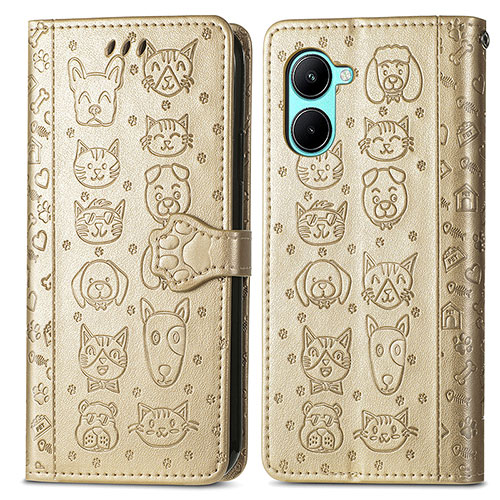 Leather Case Stands Fashionable Pattern Flip Cover Holder S03D for Realme C33 (2023) Gold