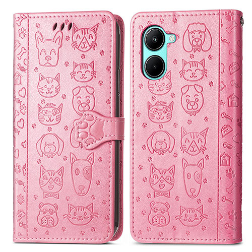 Leather Case Stands Fashionable Pattern Flip Cover Holder S03D for Realme C33 (2023) Pink