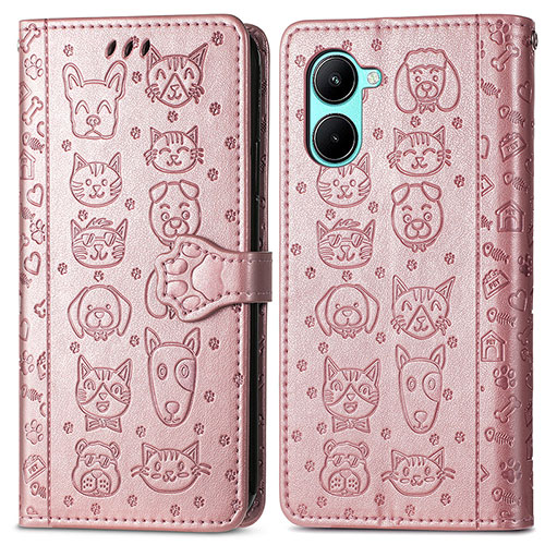 Leather Case Stands Fashionable Pattern Flip Cover Holder S03D for Realme C33 (2023) Rose Gold