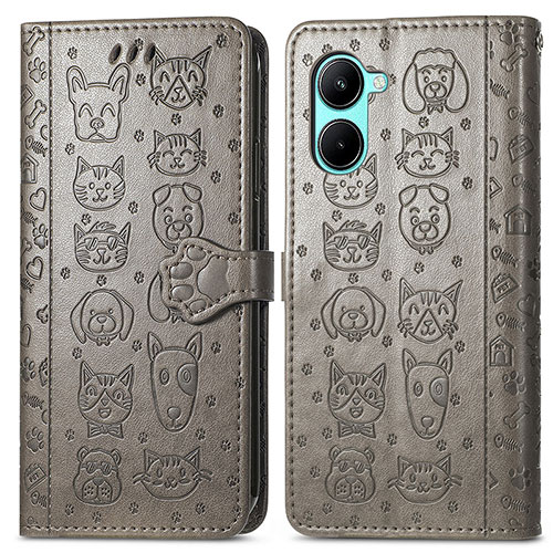 Leather Case Stands Fashionable Pattern Flip Cover Holder S03D for Realme C33 Gray