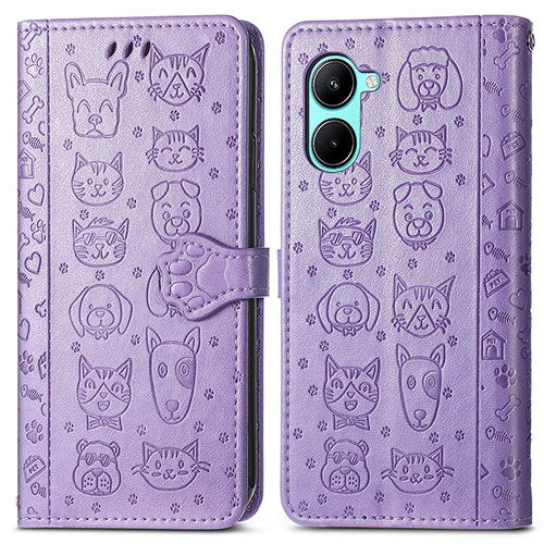 Leather Case Stands Fashionable Pattern Flip Cover Holder S03D for Realme C33 Purple